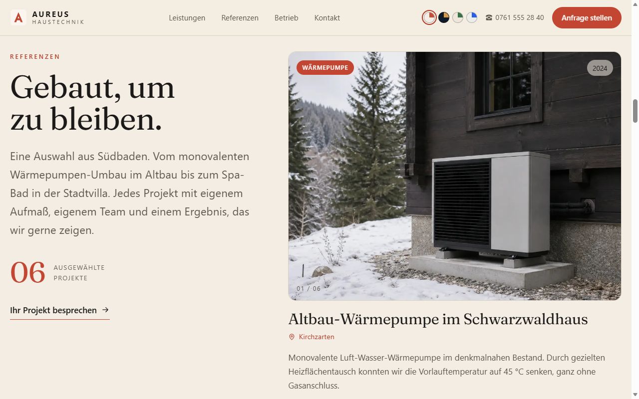 Referenz-Kapitel der Demo mit Projektfoto einer Wärmepumpe